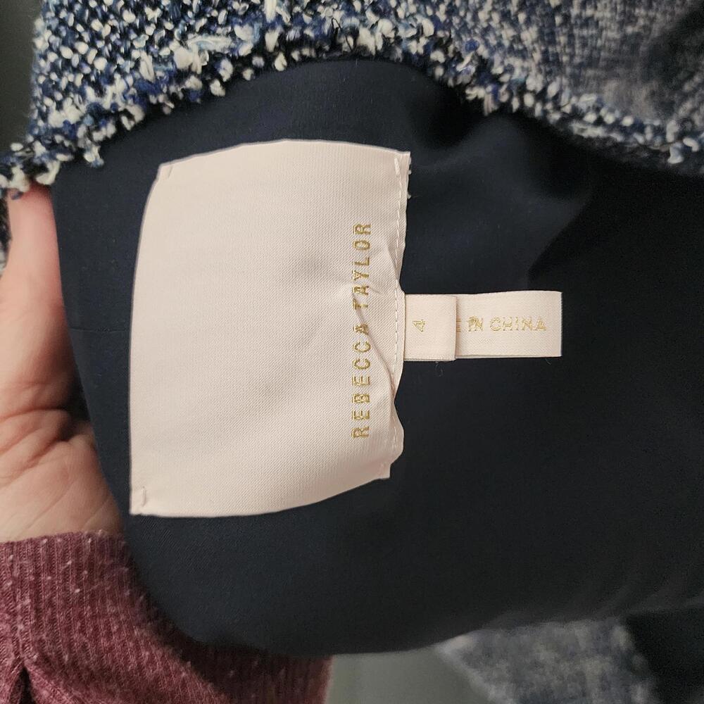 EUC Rebecca Taylor Blue White Textured lined Blazer Jacket 4 - Picture 7 of 9